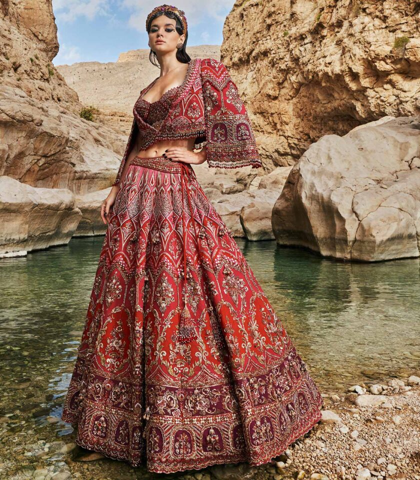 Sinduri Red to Fuschia Pink ombre Lehenga