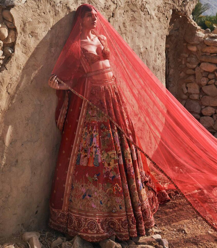 Ruby red raw silk lehenga - Image 2