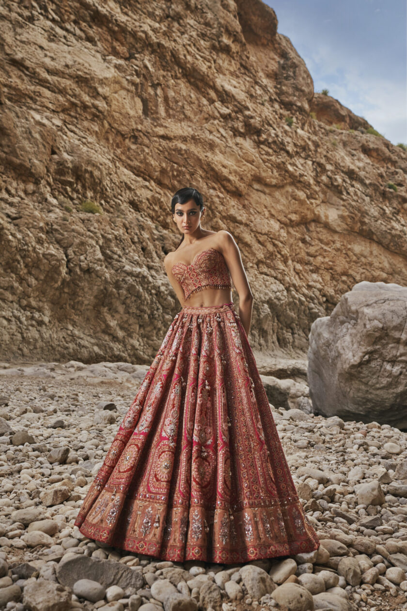 Fuschia pink raw silk lehenga