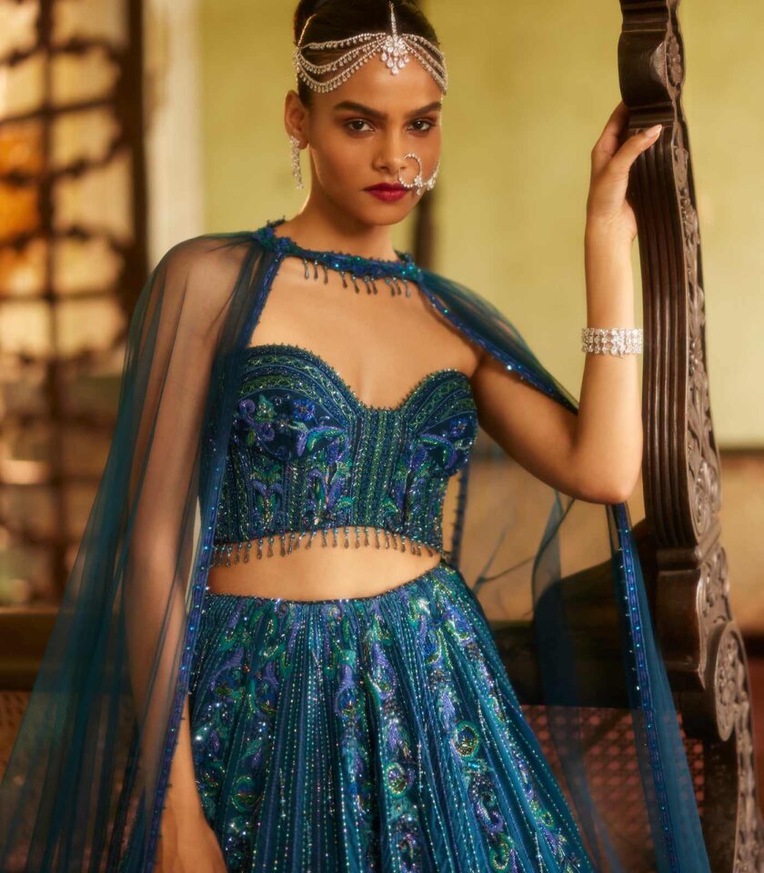 Lehenga styled with corset top & detachable wings - Image 2