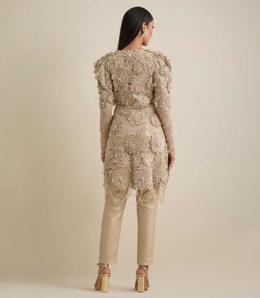 Applique Embroidered Jacket With Corset & Cigratte Pants - Image 2