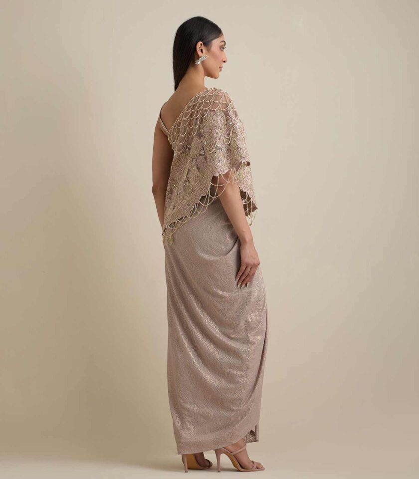 One side drape top with dhoti skirt - Image 2