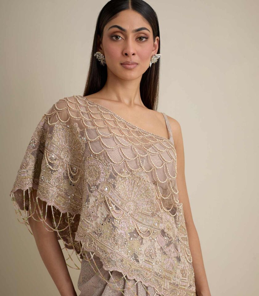 One side drape top with dhoti skirt - Image 3